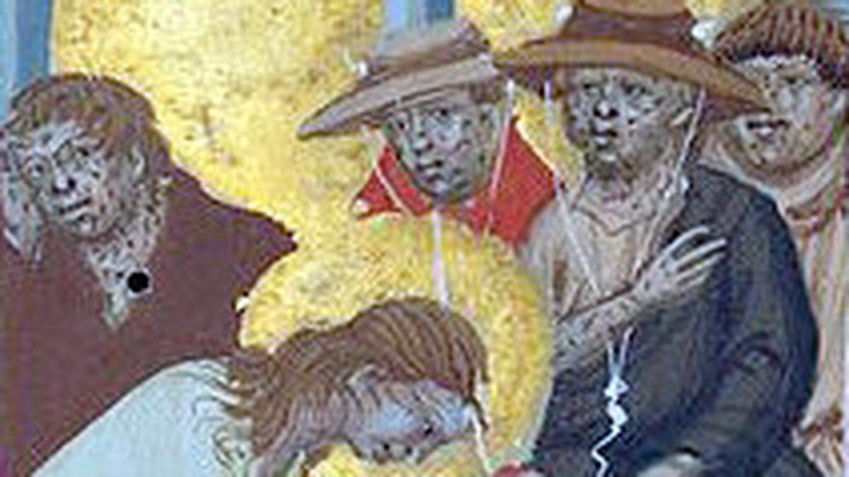 St. Francis is depicted feeding the poor in "The Miracle of St. Francis," a 13th century triptych.