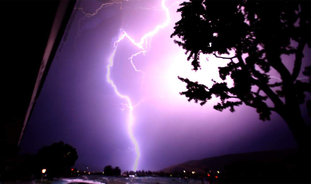 Lightning seen from Vicente Drive in San Luis Obispo on Sept. 23, 2025. A thunderstorm passed through the area overnight, bringing with it rain, wind and lightning.