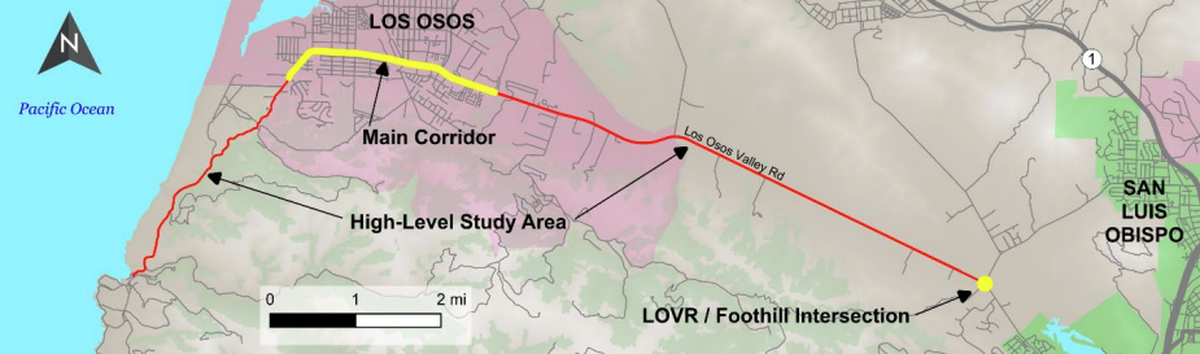 The Los Osos Valley Road Corridor Concept Plan will add bike lanes, pedestrian pathways, road medians and multi-use trails to the length of the road’s main section through Los Osos and will also build a roundabout at the intersection with Foothill Boulevard.