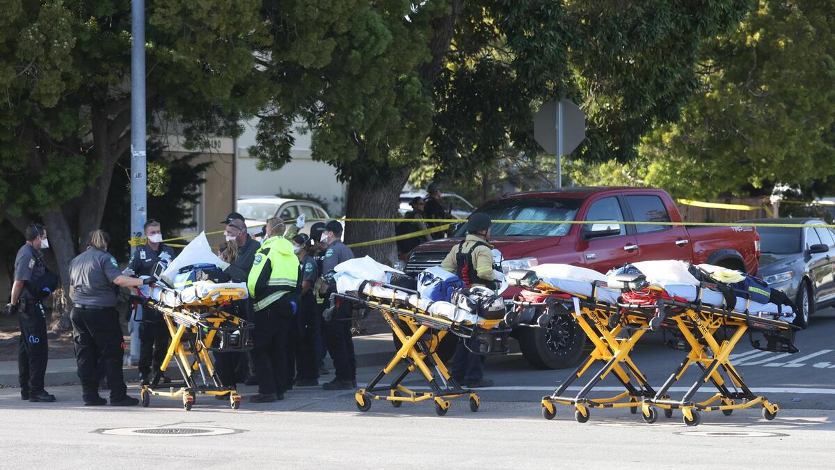 Four medical gurneys were brought to the scene of a shooting Monday in San Luis Obispo, but no patients were brought out and the ambulances left the scene. Two police officers and a suspect were shot during a warrant search off of Margarita Avenue. The suspect was confirmed dead, but the condition of the officers was not released initially.