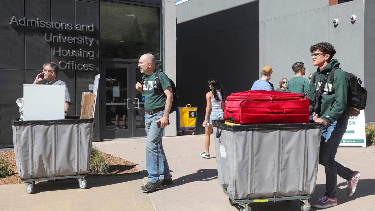 Students and supporters move into dorms as Cal Poly move-in week kicks off on Sept. 17, 2024. Over 5,000 incoming freshmen will join the San Luis Obispo campus.