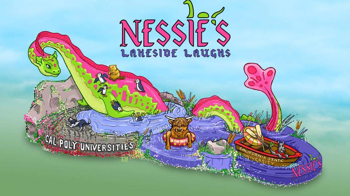 Cal Poly’s 2025 Rose Parade entry, titled “Nessie’s Lakeside Laughs,” will include the Loch Ness Monster partying with friends, celebrating the parade’s theme, “Best Day Ever.”