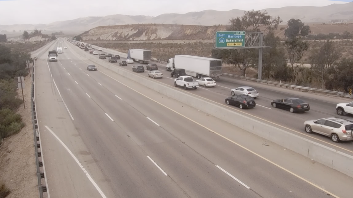 Traffic on Highway 101 slowed to a crawl on Friday, Sept. 9, 2022, after a Caltrans worker was hit by a passing vehicle near the Highway 166 intersection.