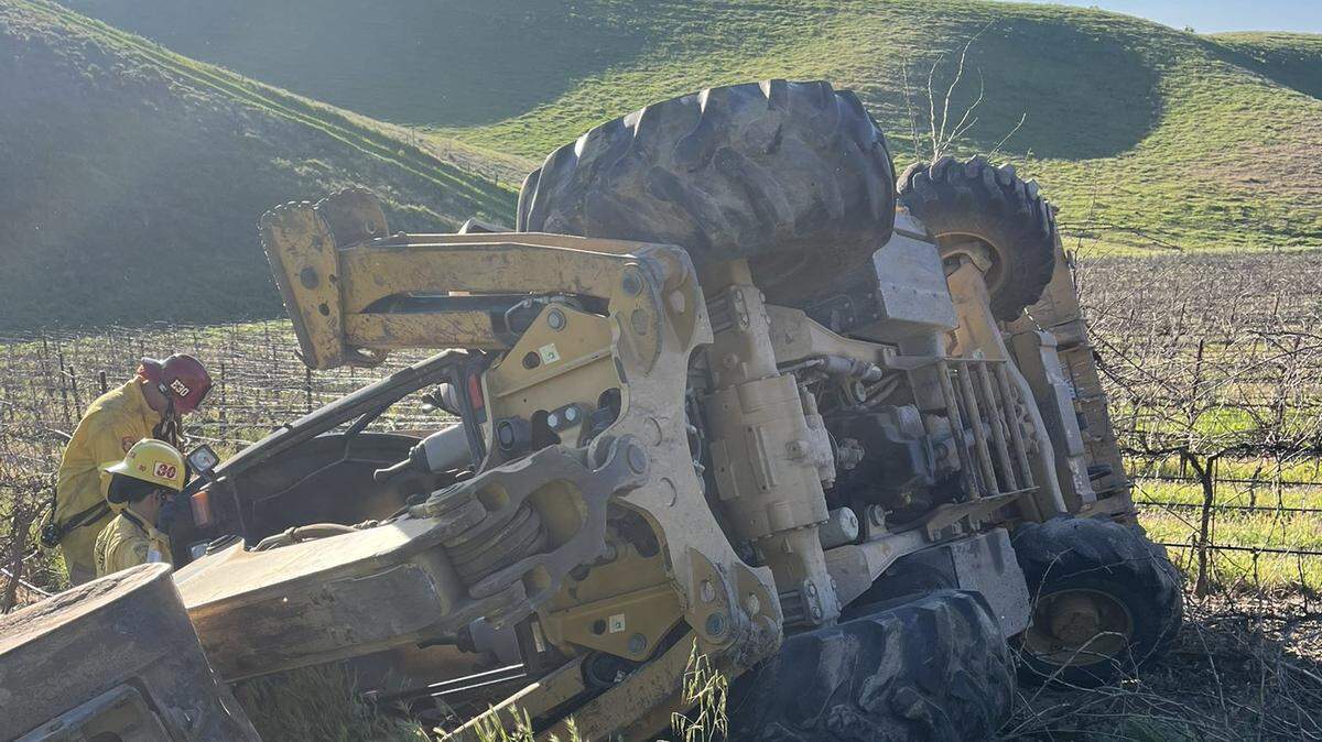 A tractor rollover trapped one person at a vineyard in Shandon on Feb. 13, 2026.