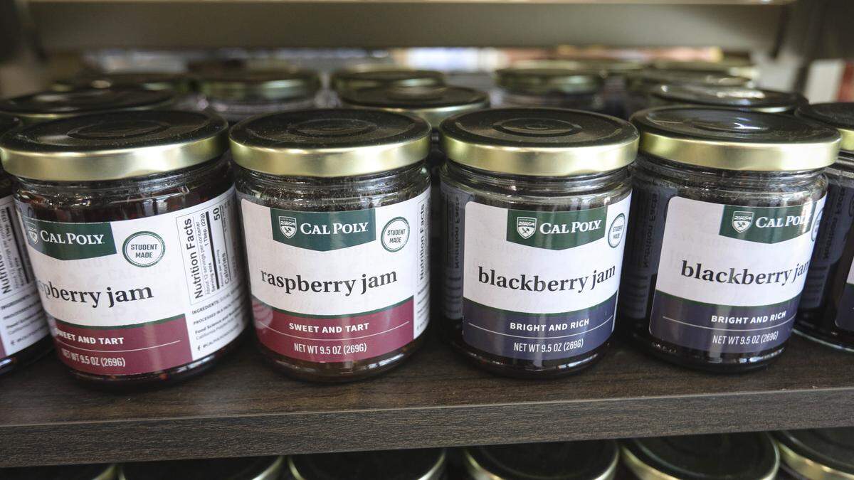 The new downtown Cal Poly store is open at the corner of Chorro and Marsh streets in San Luis Obispo, seen here on May 18, 2026. Student-made products include jam, olive oil and cheeses.