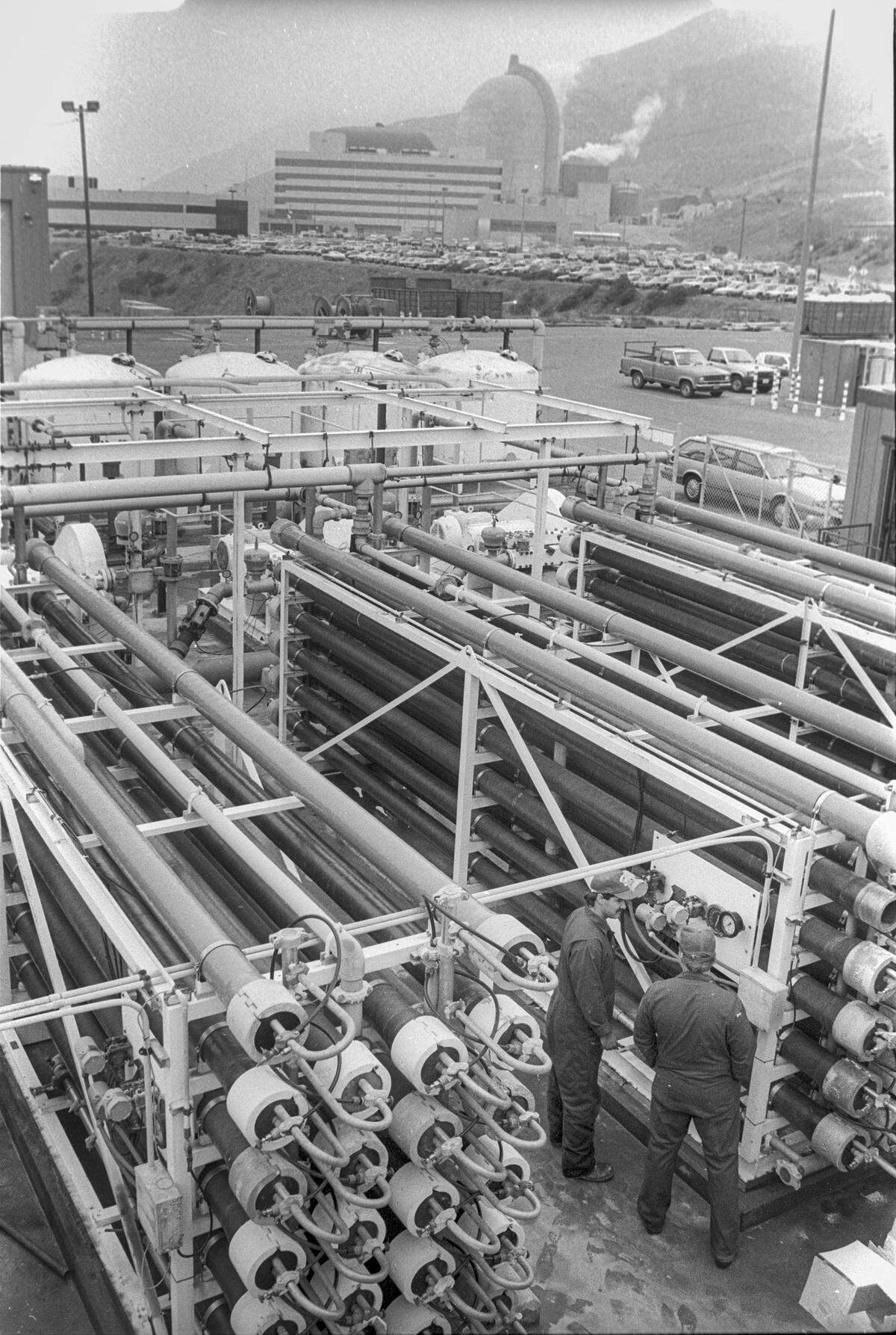 When this photo was taken Feb. 27, 1990, the desalting plant at Diablo Canyon nuclear power plant was the biggest in the United States. Producing 700 acre-feet of desalinated ocean water a year, it is used to provide pure water for steam power generation.