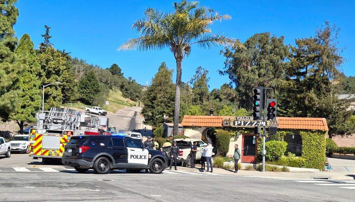 A pickup truck crashed into Palo Mesa Pizza in Arroyo Grande on March 2, 2026.