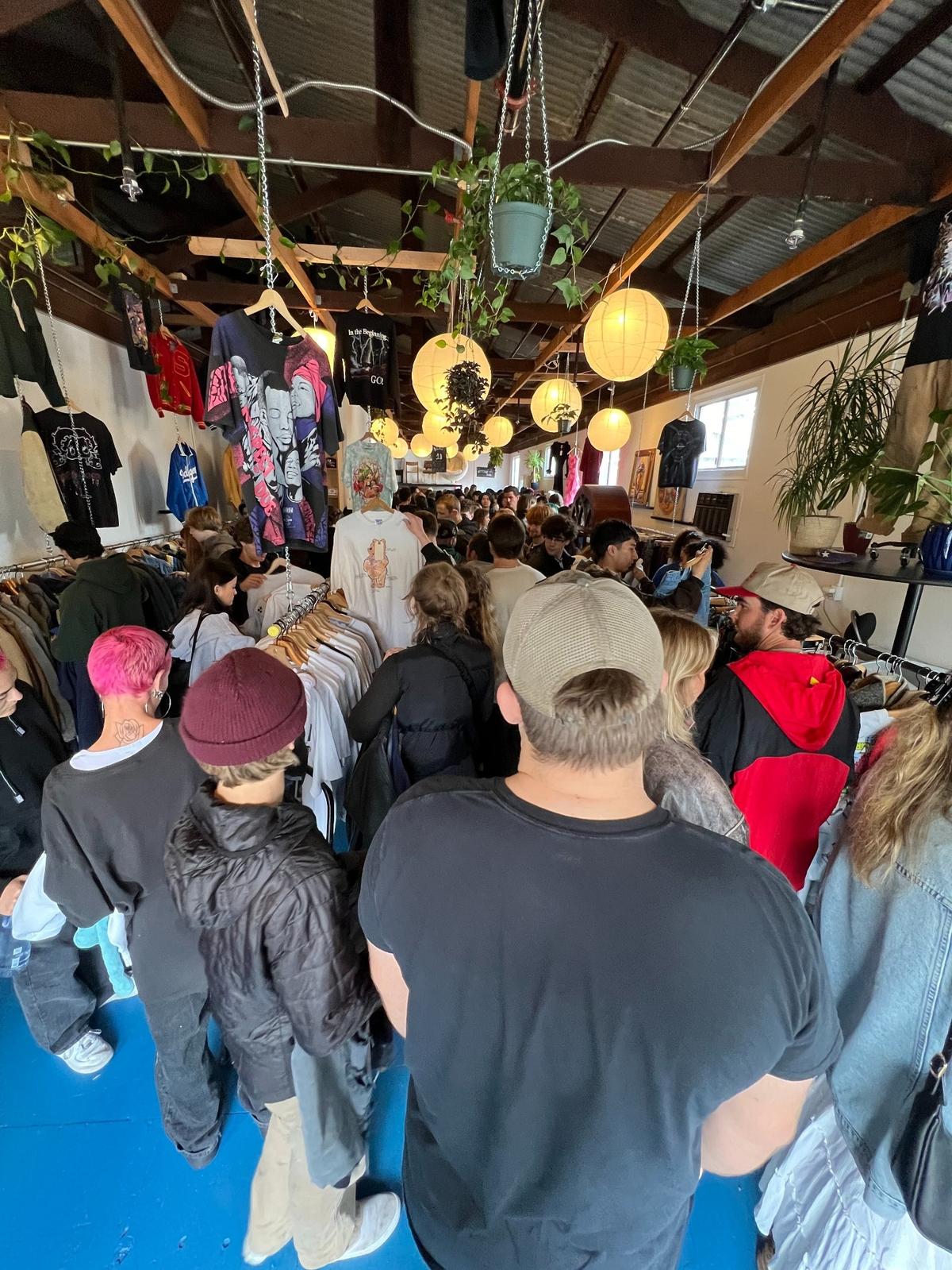 Thrifty Beaches, which opened on March 2, 2024, features vintage clothing on the rack and bins for customers to sift through. Customers can frequently be spotted lining up outside the door to get their hands on curated thrifted clothes.
