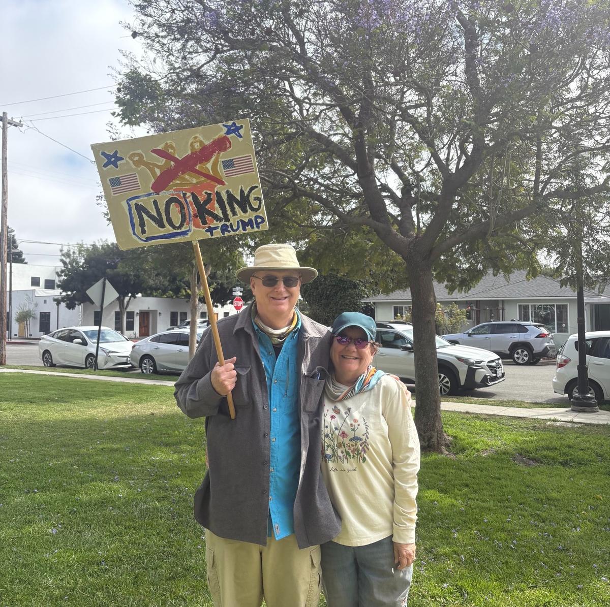 Dan and Louise Holland attended a “Good Trouble” sing-along protest at Heritage Square Park in Arroyo Grande on July 17, 2025. The protest was part of a nationwide wave of rallies. 