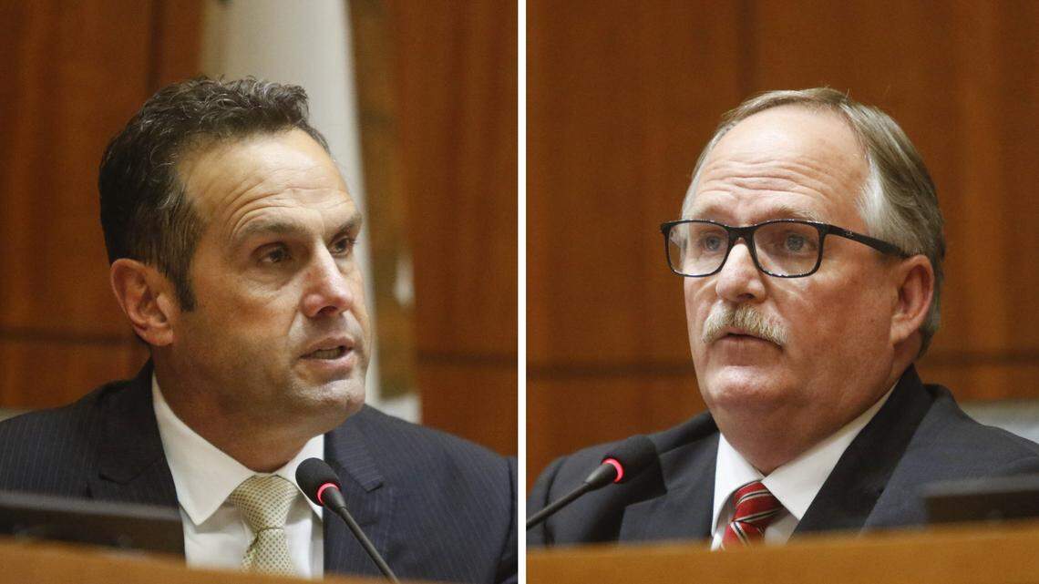Incumbent Ian Parkinson, left, and challenger Greg Clayton are running for San Luis Obispo County sheriff.