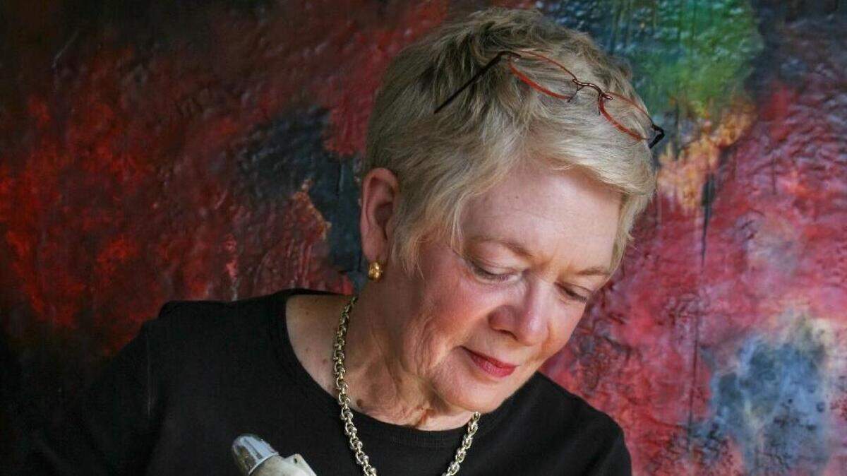 Floe Bartell works in wax, pigment, resin, mixed media including fiber.