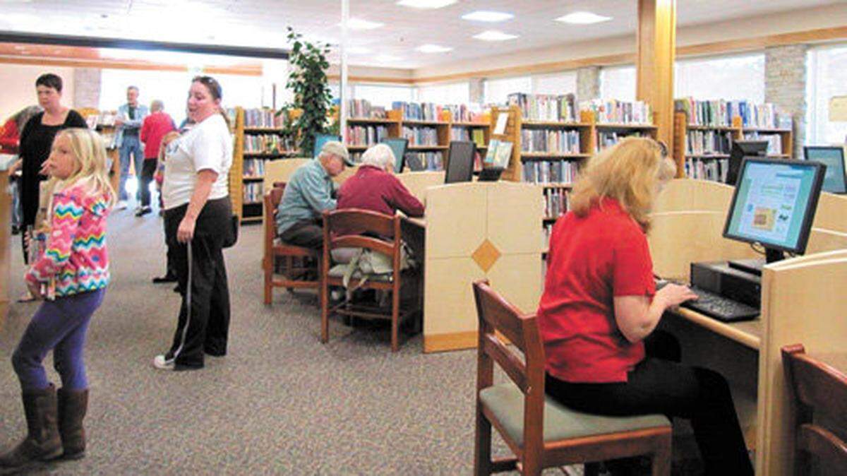 Besides stacks of books, the new Cambria Library also has six public computer stations are available for research and other uses.