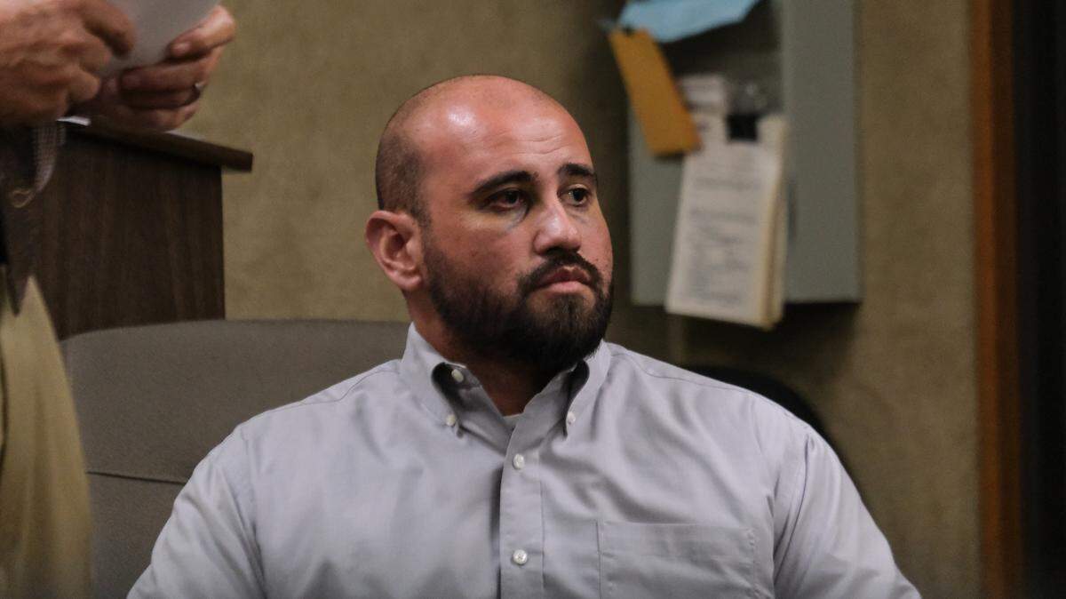 Andrew Rodriguez, 34, sits during his first court appearance in San Luis Obispo Superior Court on Sept. 17, 2024. He is accused of murdering 39-year-old Jonathan Perez.