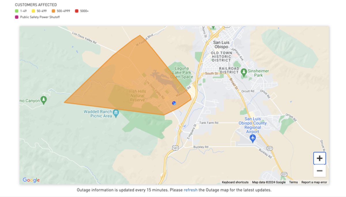 Nearly 900 PG&E customers near Madonna Road lost power around 11:00 a.m. Sunday morning.