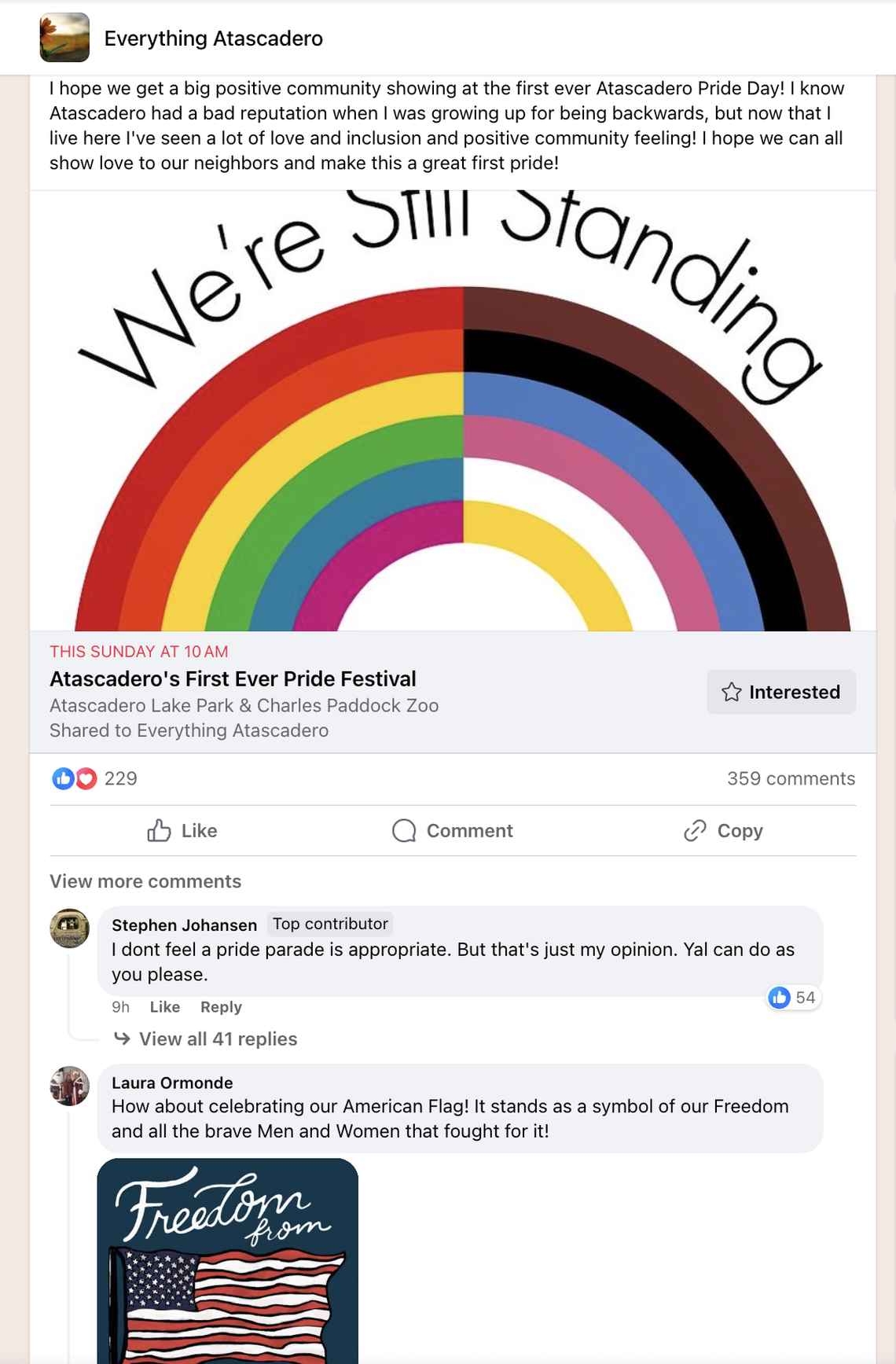 On June 11, 2024, an Atascadero City Council meeting was bombarded with anti-LGBTQ public comments ahead of the city’s first-ever Pride event. On Friday, a post shared on the private “Everything Atascadero” Facebook group promoting the Pride event had accumulated more than 350 comments, many of which featured homophobic rhetoric.