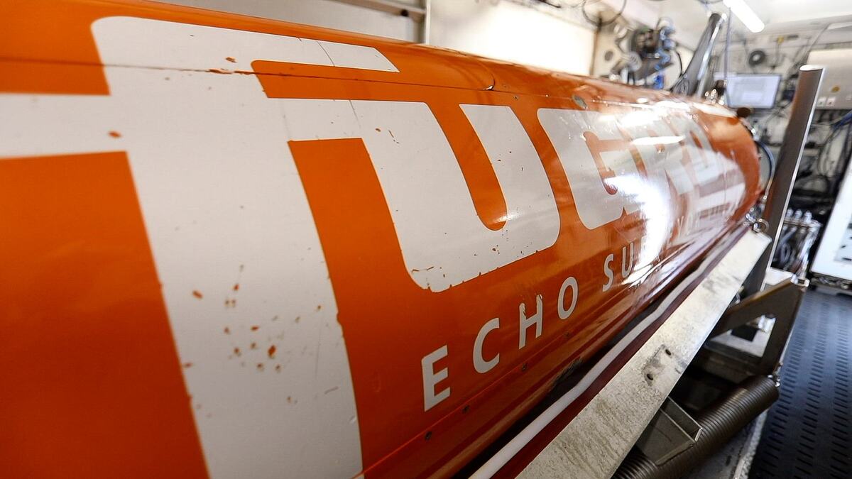 Golden State Wind hired the international company Fugro to conduct site surveys in the Morro Bay Wind Energy Area from July 2, 2024, through October. This is the Fugro bright orange autonomous underwater vehicle (AUV).