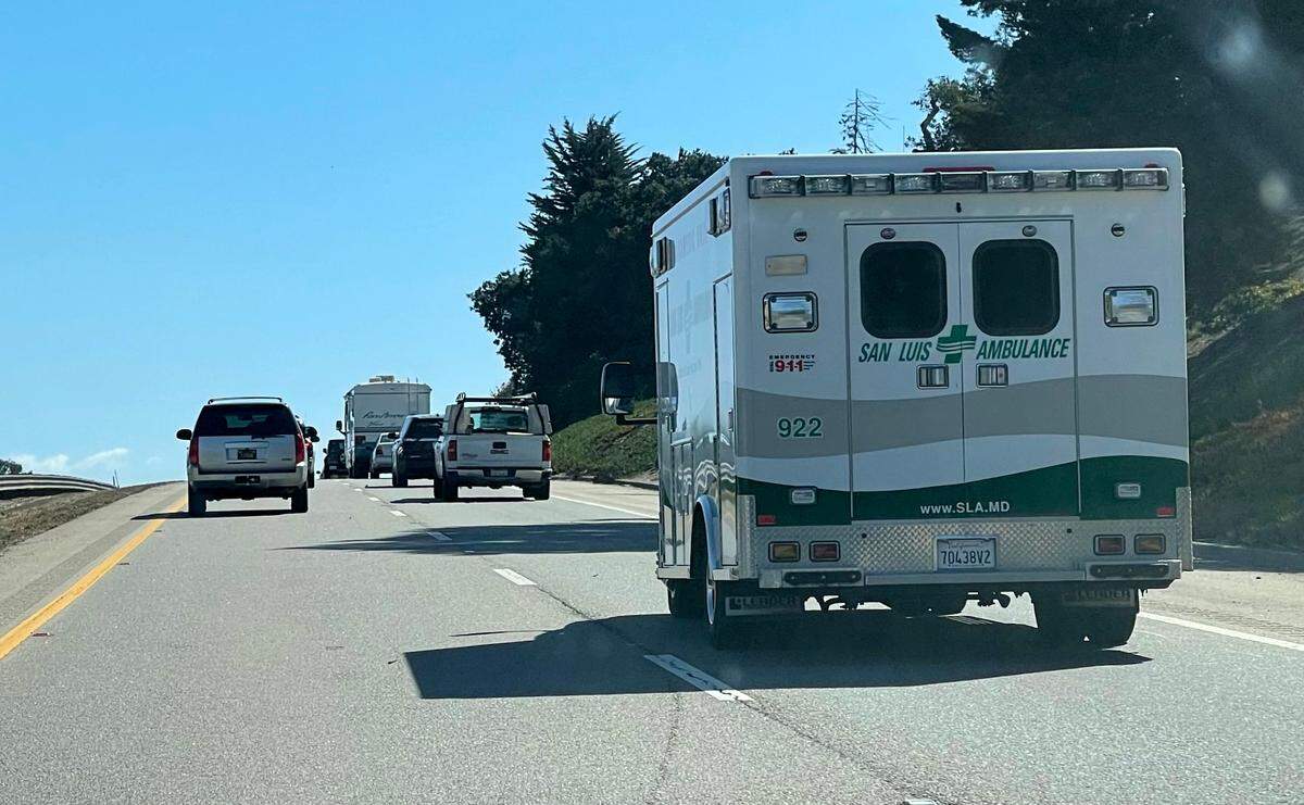 A San Luis Ambulance Services ambulance drives on Highway 101 through the South County.
