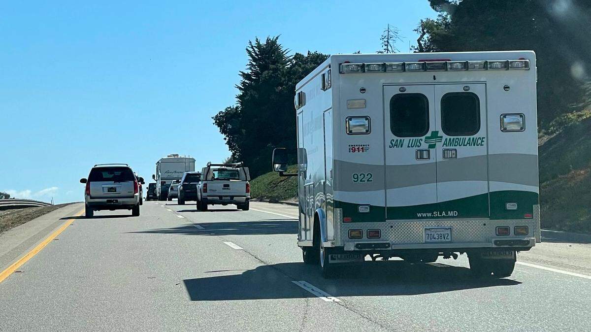 A San Luis Ambulance Services ambulance drives on Highway 101 through the South County.