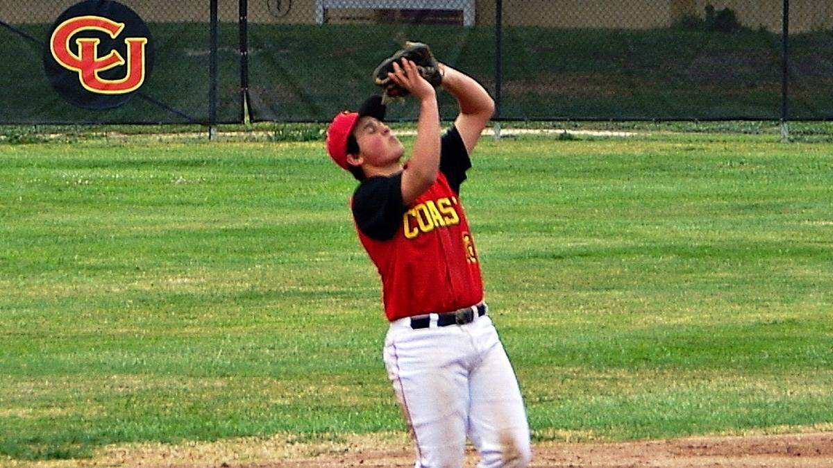 Coast Union sophomore Emany Plasencia had an RBI double in the Broncos' win against Shandon on April 13. Plasencia played shortstop in an earlier game, pictured here squeezing a pop-up.