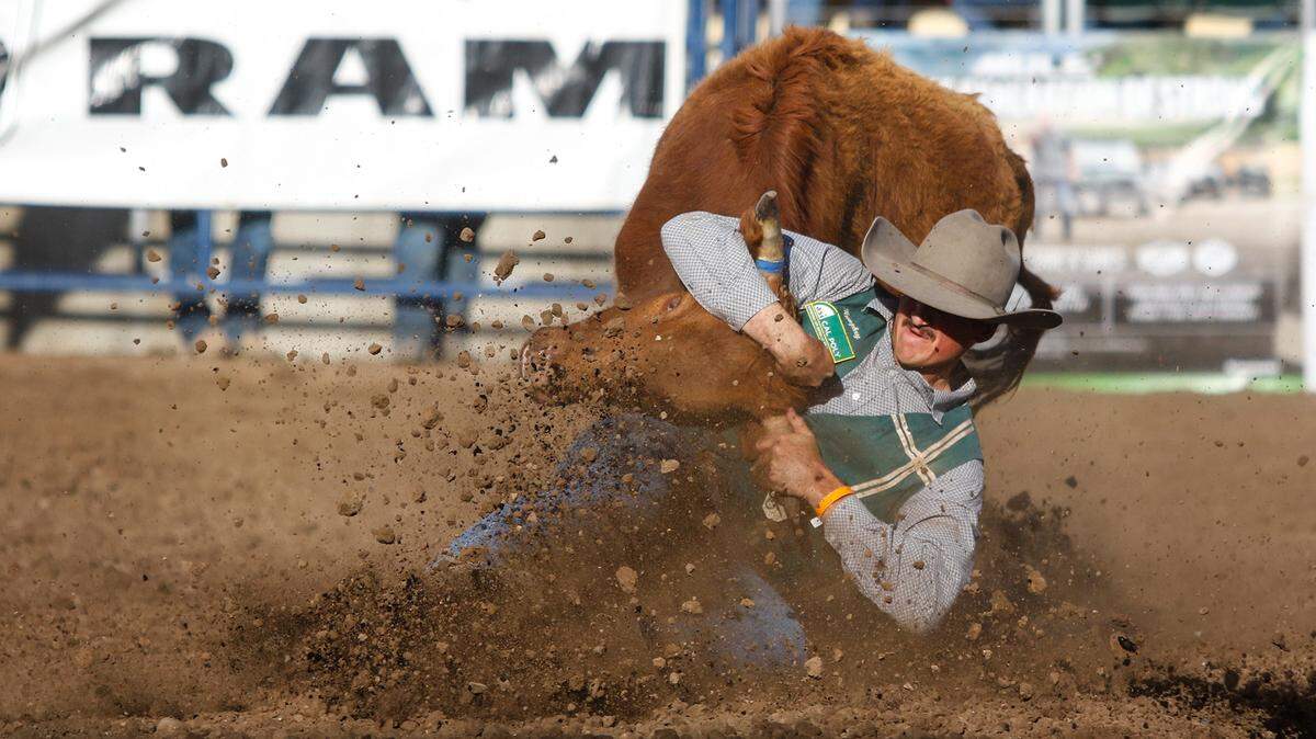 Sterling Humphry won the steer wrestling event at the 2019 Poly Royal Rodeo at Cal Poly’s Spanos Stadium. It was the 79th annual edition of the college rodeo in San Luis Obispo.