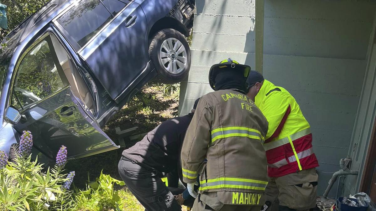 Cambria Fire Department rescue an individual who was driving their blue Subaru Outback down the driveway when they slid down a hill and into a ravine on 1700 block of Bradford Road, Friday, May 13, 2023.