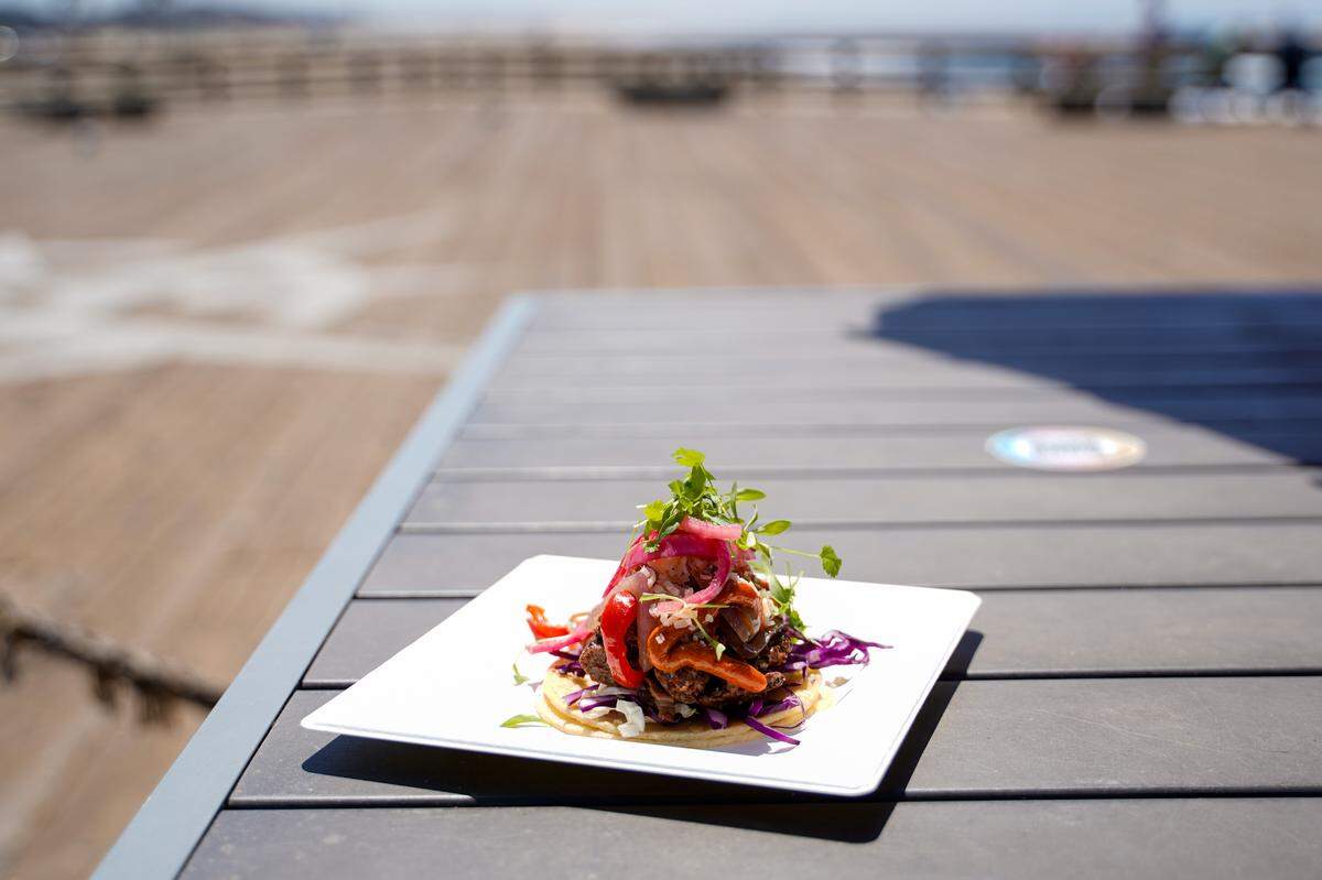 A steak filet taco is served at Sunsets at Pismo on Wednesday, Aug. 27, 2025. Sunsets at Pismo will close permanently at the end of October due to a zoning error by the city of Pismo Beach.