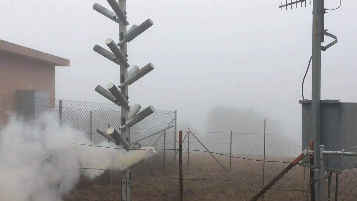 A flare sprays out silver iodide at a cloud seeding site in Santa Barbara County. The program is designed to enhance rainfall and boost runoff into local reservoirs.