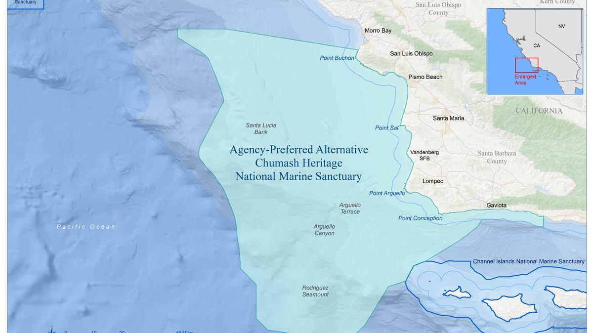 This graphic shows what NOAA proposes to be the boundaries of the Chumash Heritage National Marine Sanctuary.