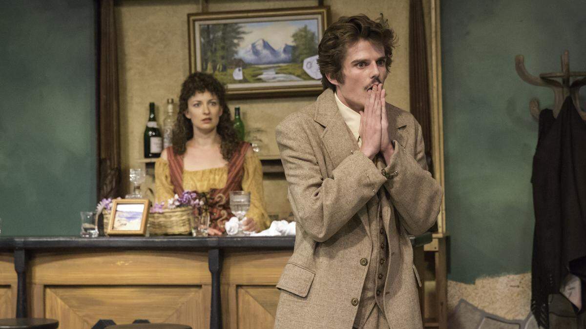 Megan C.C. Walker plays wise waitress Germaine and Cameron Rose plays scientist Albert Einstein in "Picasso at the Lapin Agile," running through Oct. 26 at the San Luis Obispo Little Theatre.