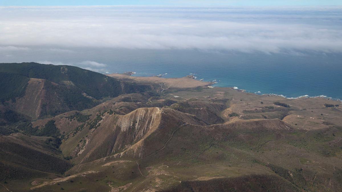 At 1,275 feet, Valencia Peak, center, is the second highest point in Montaña de Oro State Park. The Northern Chumash Tribal Council organized an aerial tour of lands bordering the Chumash Heritage National Marine Sanctuary on Sept. 18, 2024. The flight was sponsored by EcoFlight, a nonprofit dedicated to appreciation of the environment.