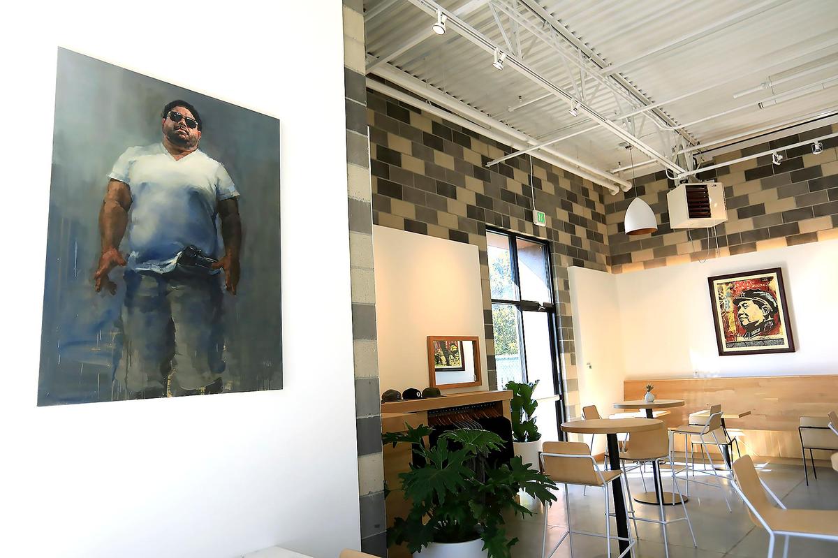Eclectic art line the walls of the tasting room at at There Does Not Exist brewery in San Luis Obispo.