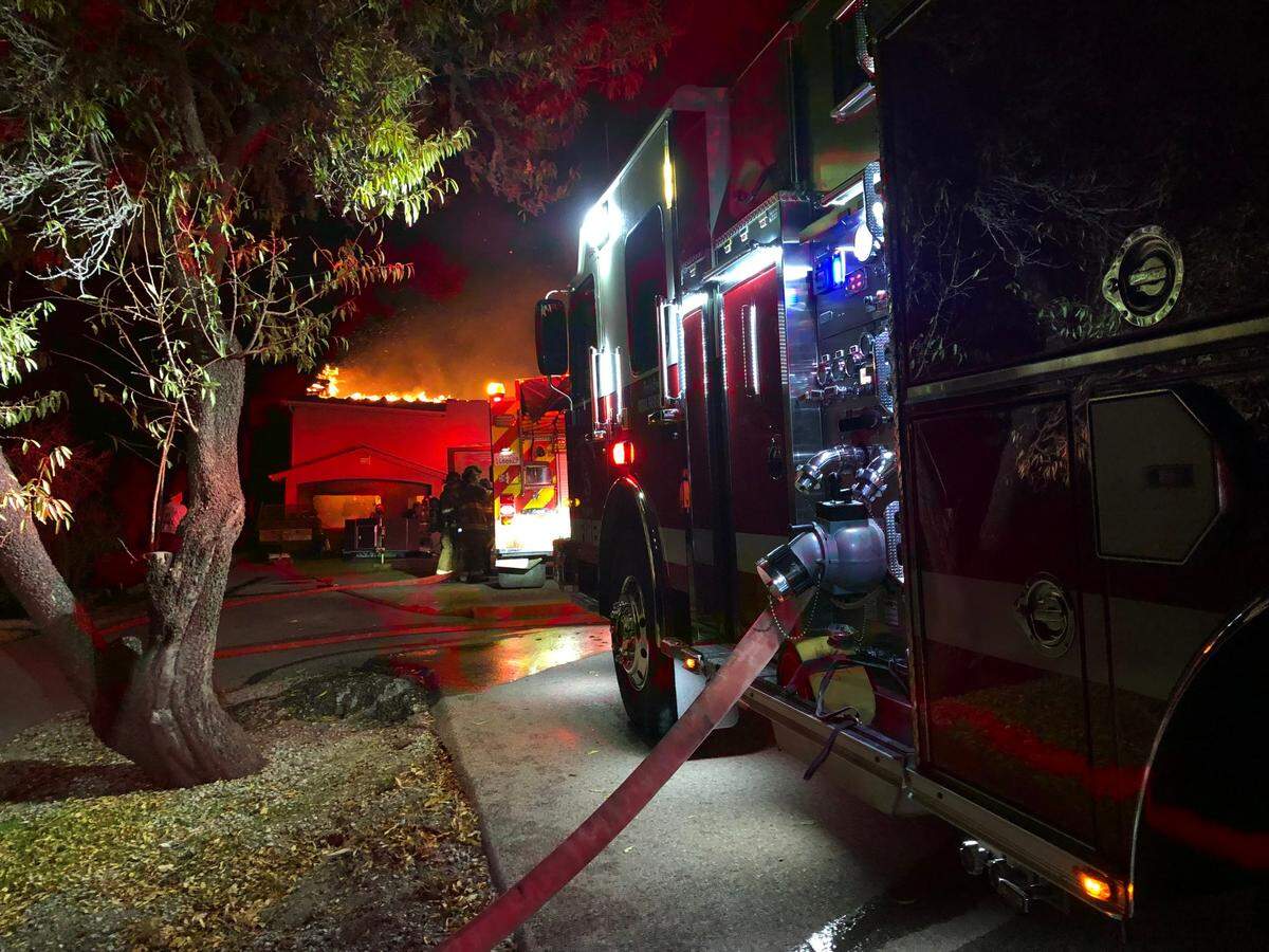 A storage building erupted in flames in Paso Robles early in the morning on Dec. 22, 2024.