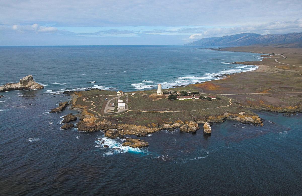 The Piedras Blancas Light Station appears in a 2008 aerial photo. Two ships, the Sierra Nevada and Harlech Castle, sank in 1869 in the Pacific Ocean near the future site of the lighthouse.