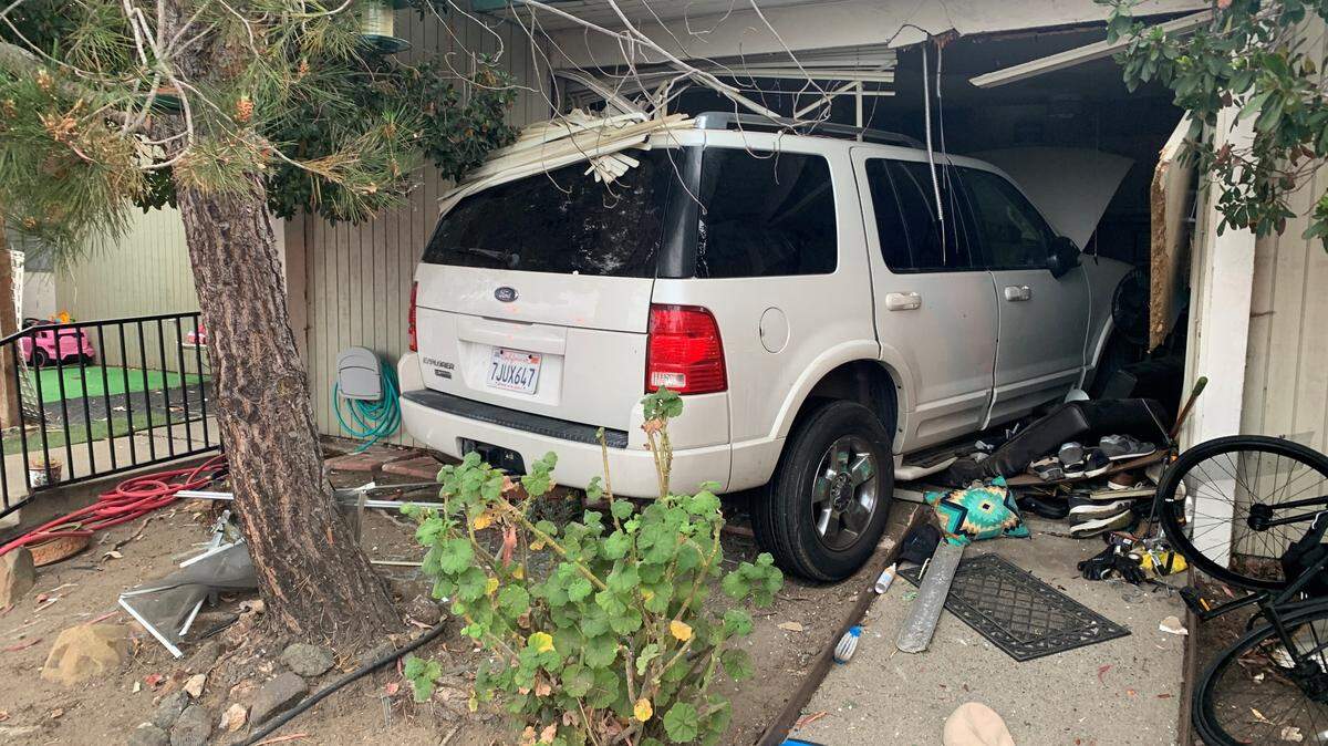 A white SUV crashed into an apartment building in San Luis Obispo on Wednesday morning, June 22, 2022.