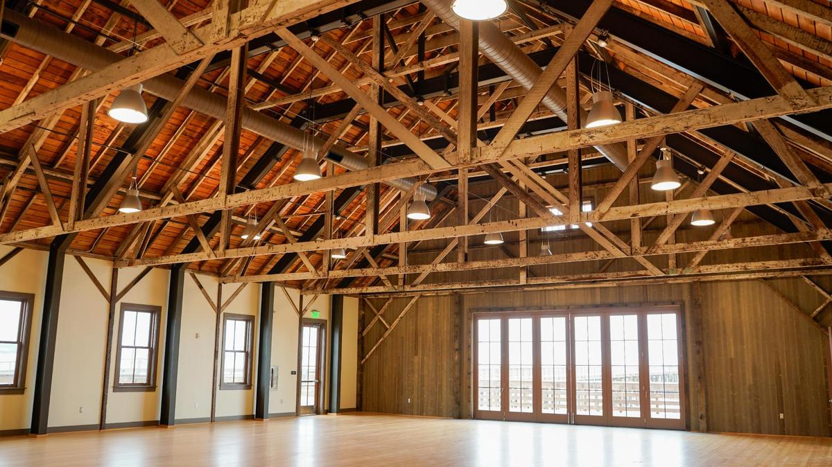 The main event space of Cayucos Landing was reinforced with new steel beams, windows and weather sealing, pictured here Wednesday, July 16, 2025. Cayucos Landing will reopen to the public for the first time Sept. 19-21 for Cayucos’ 150th birthday.