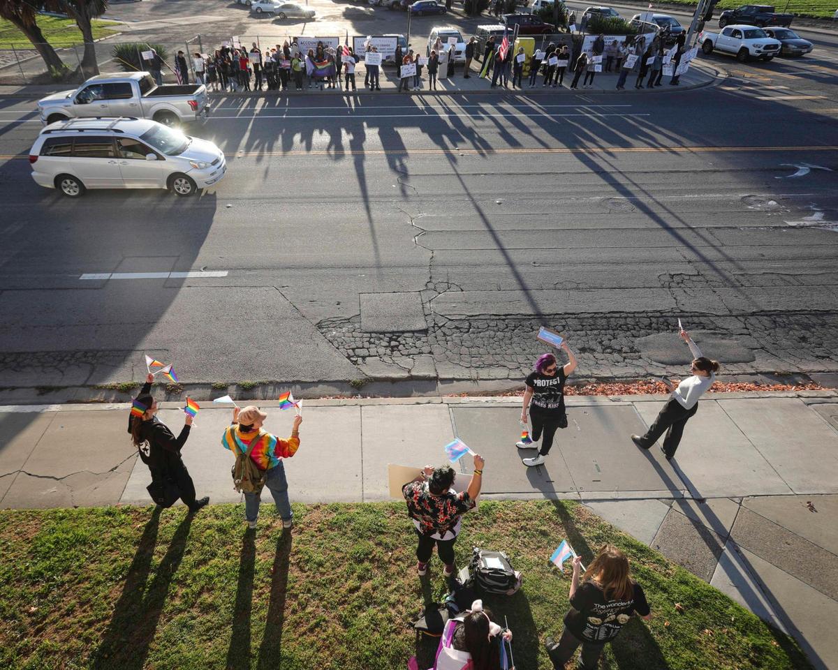 A protest promoted by Moms for Liberty was held at the corner of Valley Road and Fair Oaks Avenue on Dec. 6, 2023. They were met with a group of counter protesters supporting the LBGTQ community.