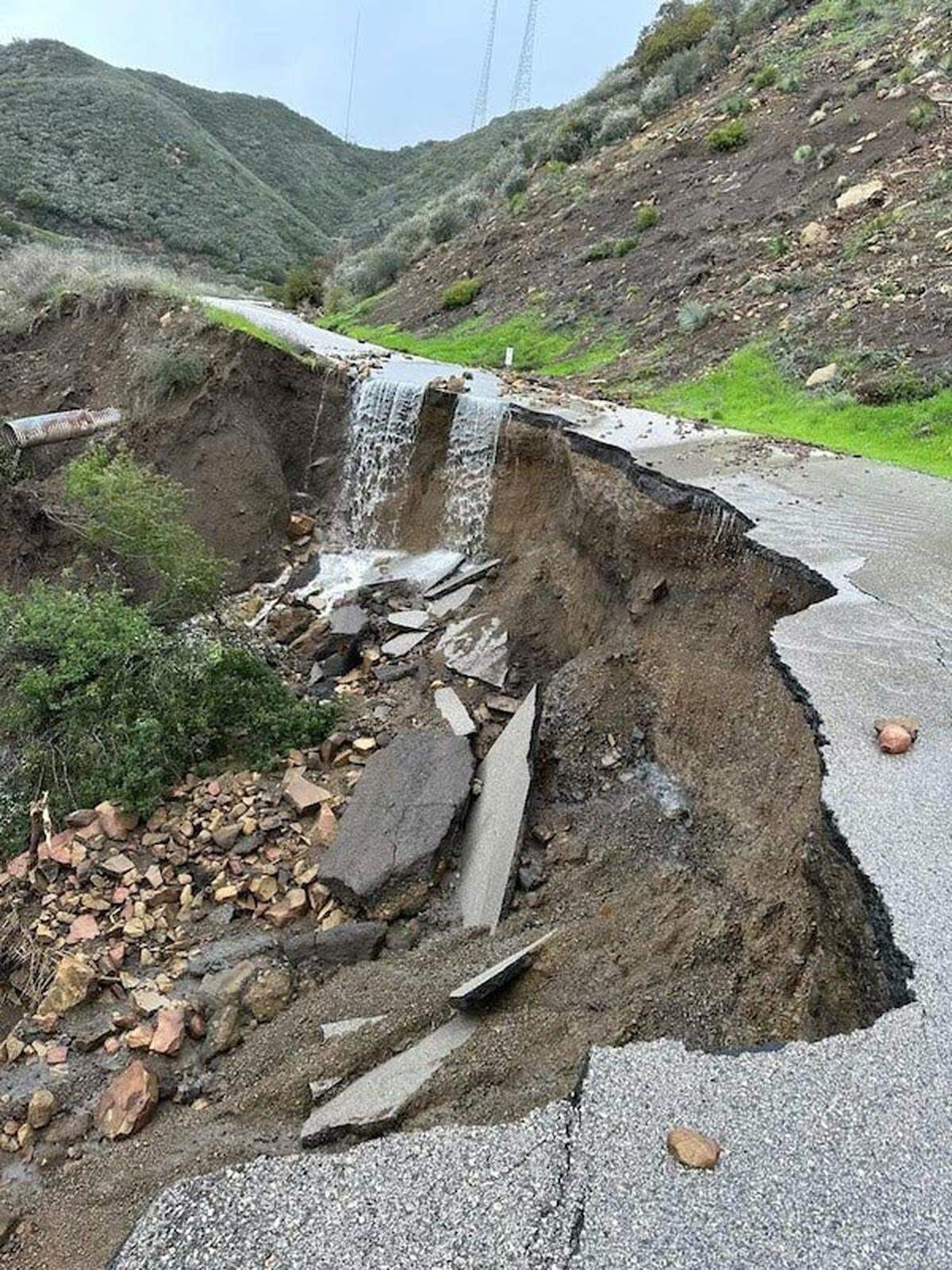 Gibraltar Road near Santa Barbara is closed after extensive damage from the Jan. 9, 2023 storm.