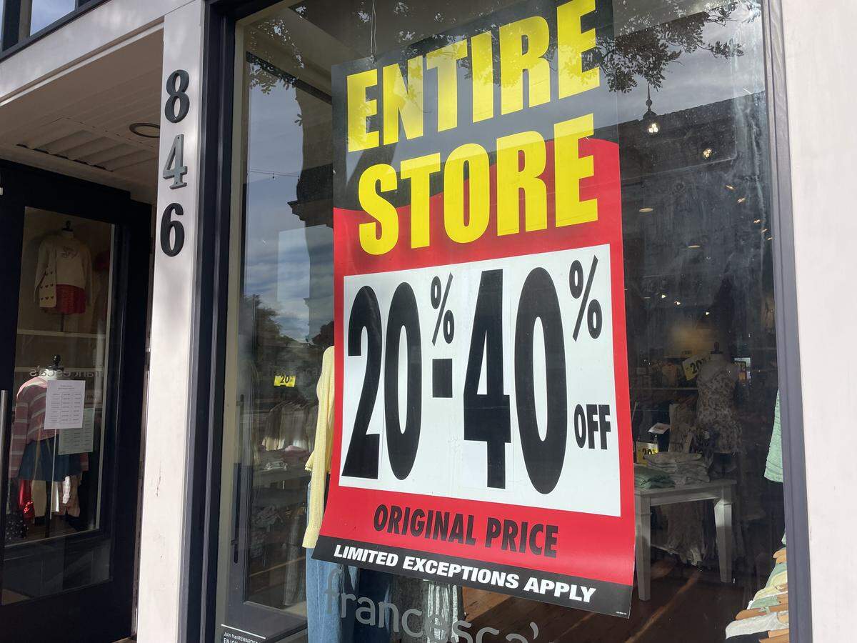 Francesca’s is closing all of its stores and liquidating inventory. Signs posted on the window of the 846 Monterey St. store in San Luis Obispo on Jan. 20, 2026, announce a store-wide sale.