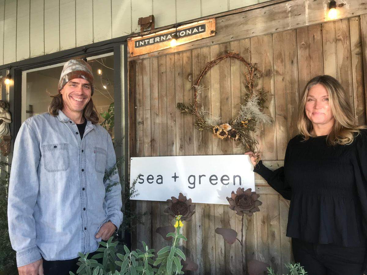 Husband-and-wife team Jay Turton and Rebecca ‘Becky’ Biskaduros are the owners of Sea + Green in Cambria. The store focuses on natural, handmade and vintage items.