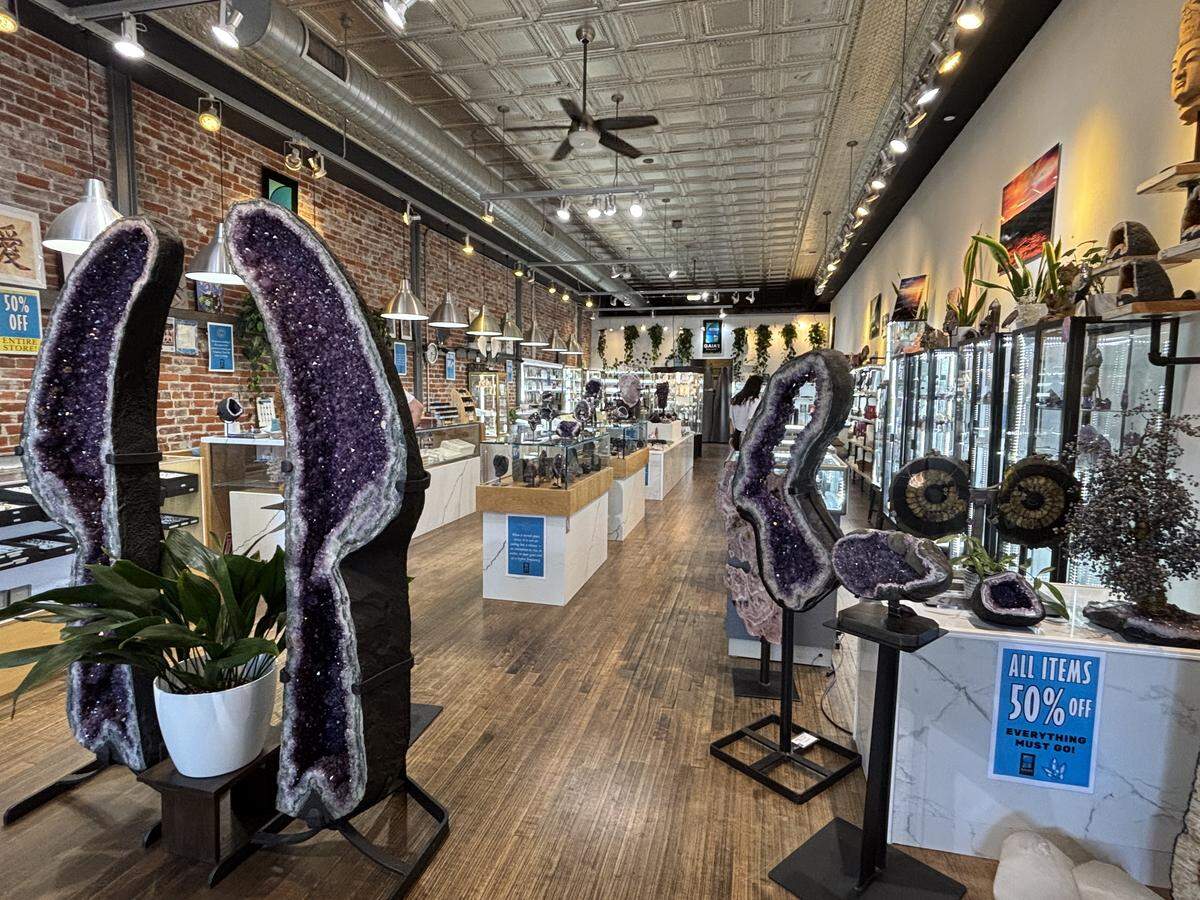 Large geode crystals were displayed in Gaia’s Gallery during its closing sale in downtown San Luis Obispo.