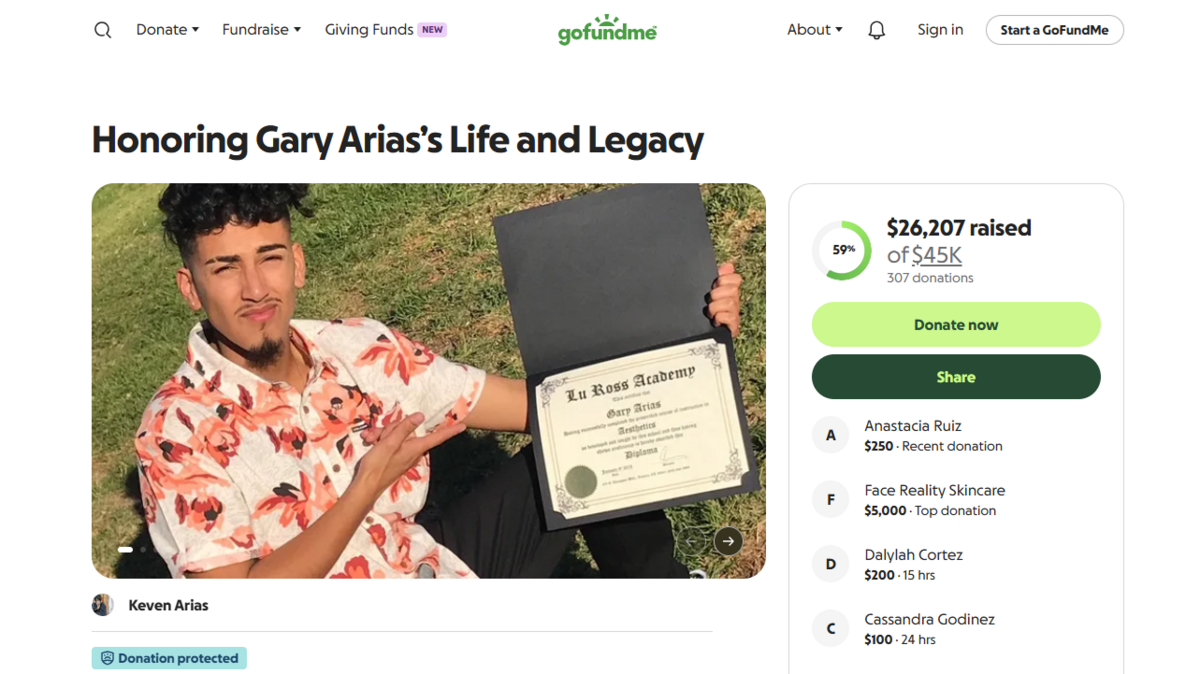 Santa Maria resident Gary Noe Arias, a 27-year-old esthetician, died in a car crash in San Luis Obispo County on June 23, 2026. His loved ones started a GoFundMe to support his family.
