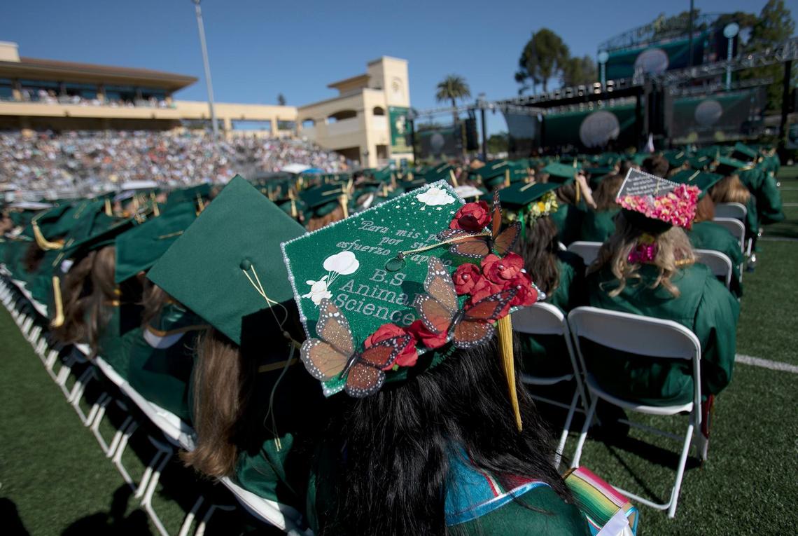 Cal Poly kicked off graduation weekend with three ceremonies on June 15, 2024. The university expects to celebrate more than 6,300 graduates throughout the weekend. Some artsy caps.