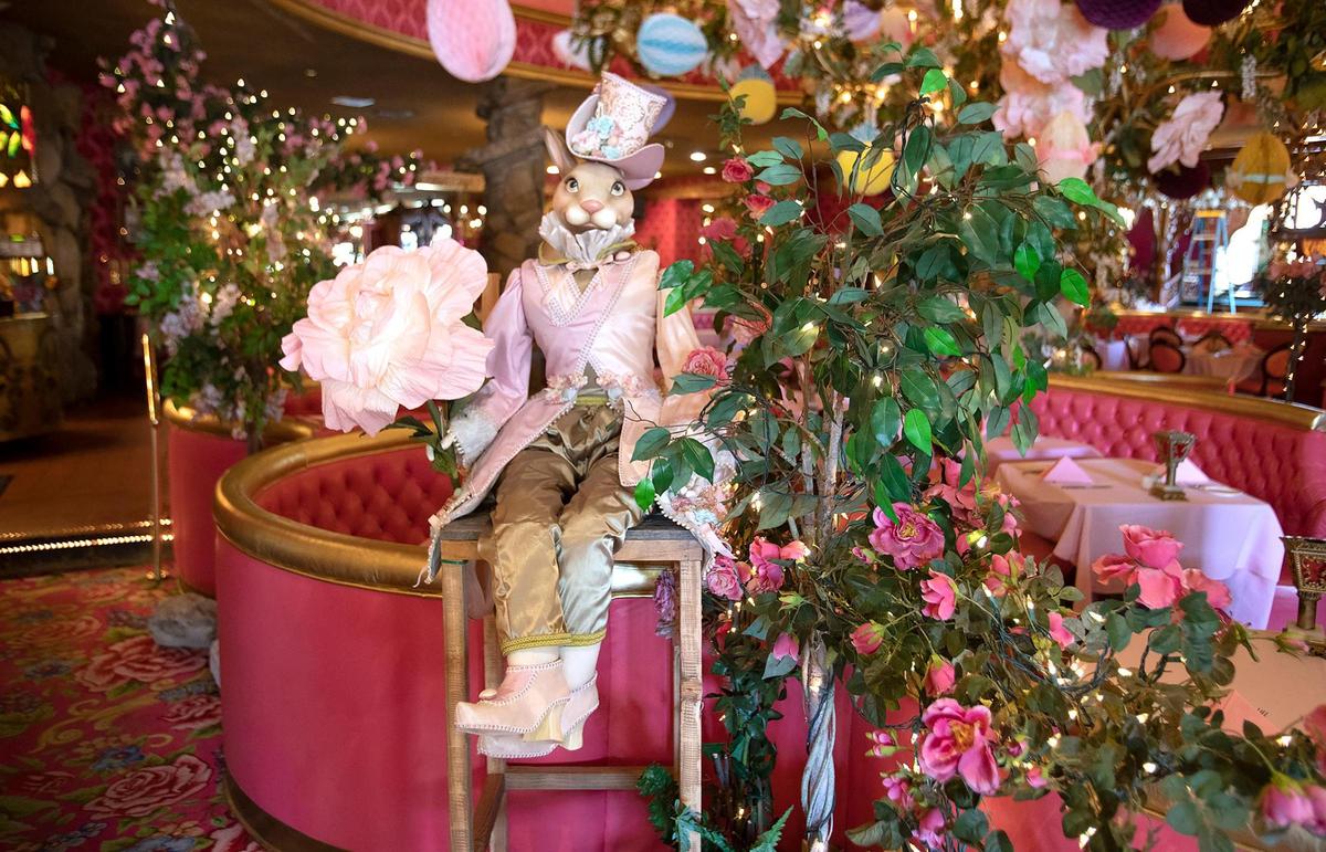 San Luis Obispo’s Madonna Inn has an elaborate Easter display in the Madonna Inn Steak House dining room. Customers are greeted by a decked-out Easter Bunny.