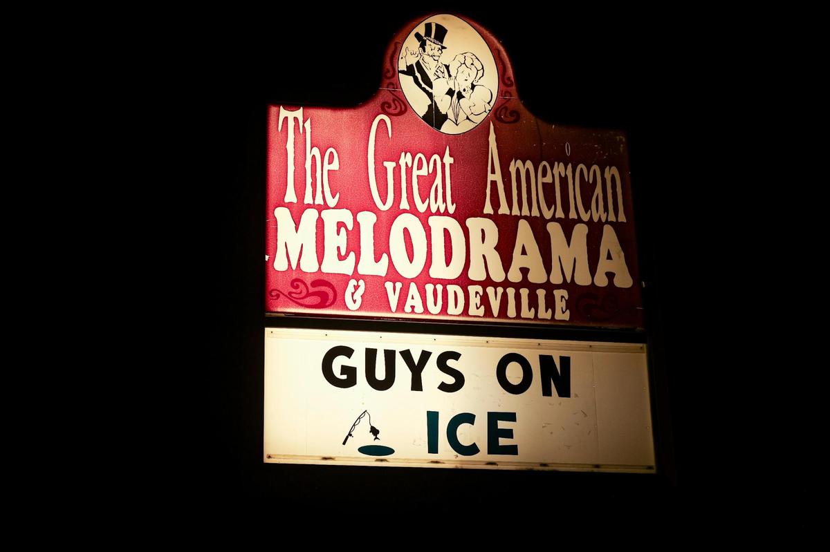 Guys on Ice is performed by Billy Breed as Lloyd, Mike Fiore as Marvin and Casiena Raether as Ernie. They are on stage at The Great American Melodrama & Vaudeville seen here on Jan 31, 2025.