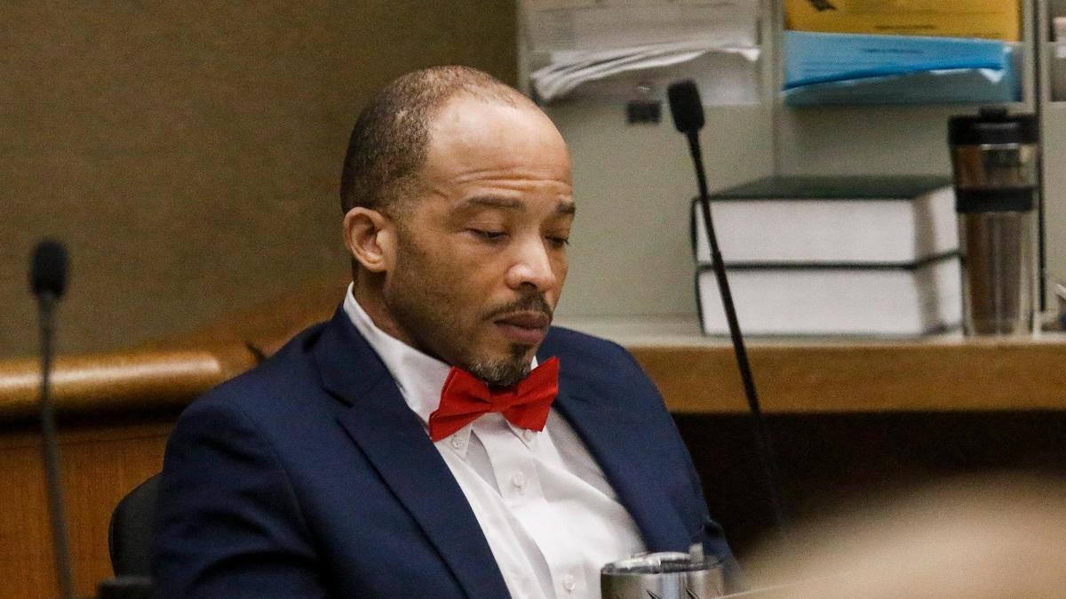 Tyrone Anderson listens to attorney Patrick Fisher cross-examine a witness in Anderson’s trial for assault and kidnapping with intent to commit rape in San Luis Obispo Superior Court on Wednesday, March 11, 2020.