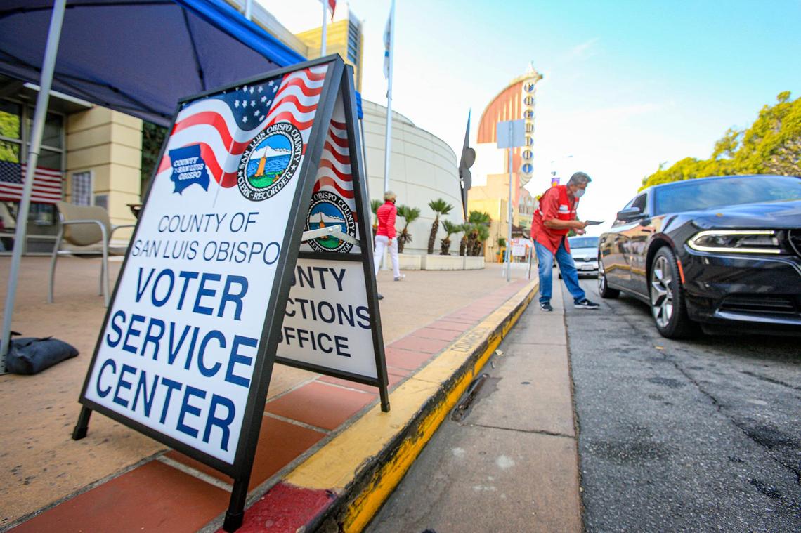 Hundreds of mail-in ballots are collected at the drop box in front of the San Luis Obispo County Government Center in 2020. Election Day is Tuesday, Nov. 5, 2024.