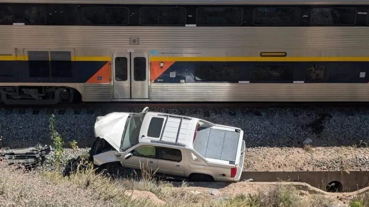 An Amtrak Pacific Surfliner train collided with a vehicle that was on the railroad tracks in southern Santa Barbara County on Wednesday afternoon, May 21, 2026.