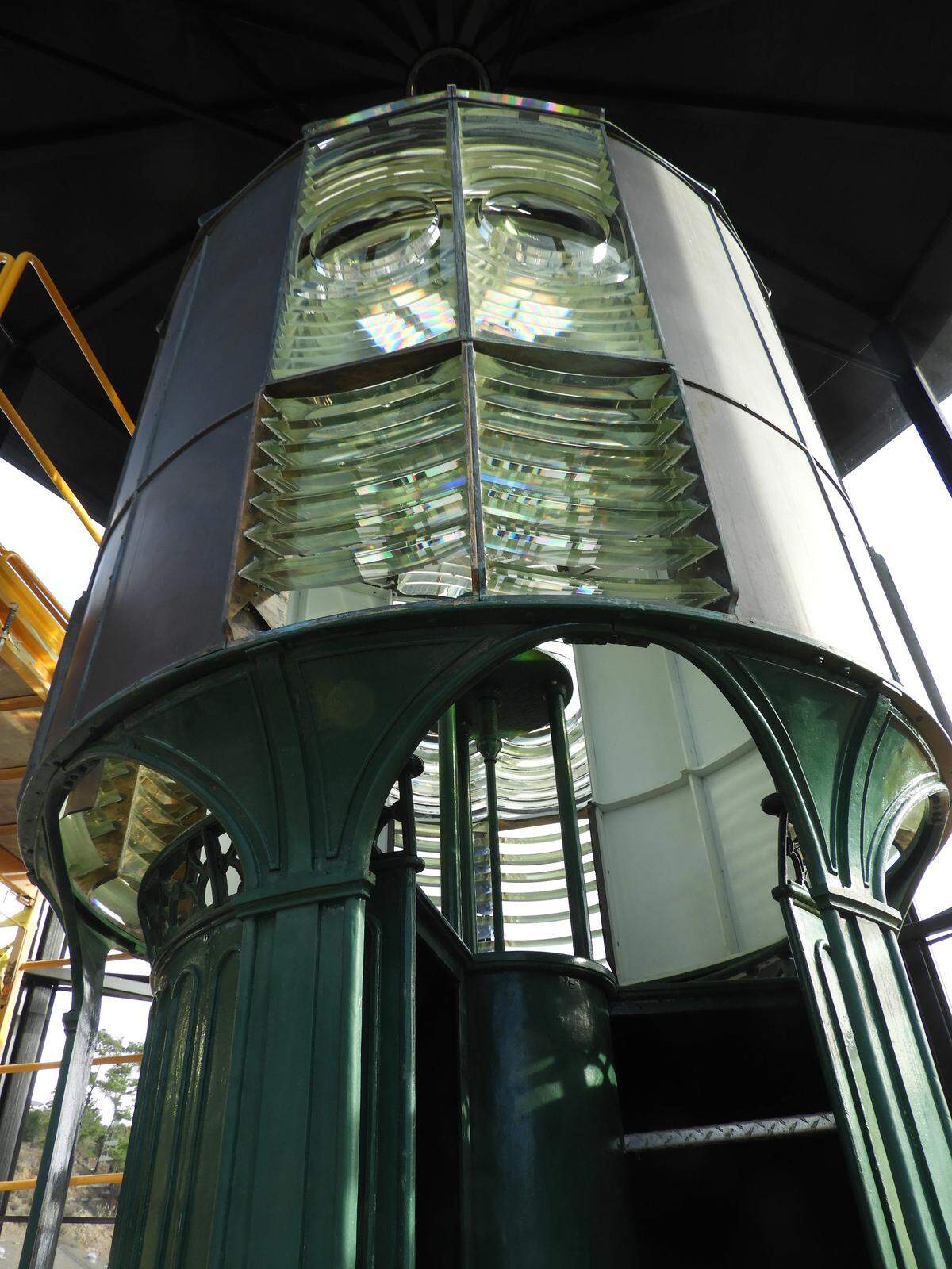The prisms of the Piedras Blancas Lighthouse lens sparkle after the first day of cleaning in 2018. The circa-1874 First Order Fresnel lighthouse lens that, for decades, beamed warnings to sailors from atop the Piedras Blancas tower, is on display in Cambria, housed in an aging glass enclosure. The future of the lens is being discussed, and agencies involved want community members to weigh in on the decision. The enclosure is no longer as stable, secure or weather tight as it should be to protect the historic artifact.