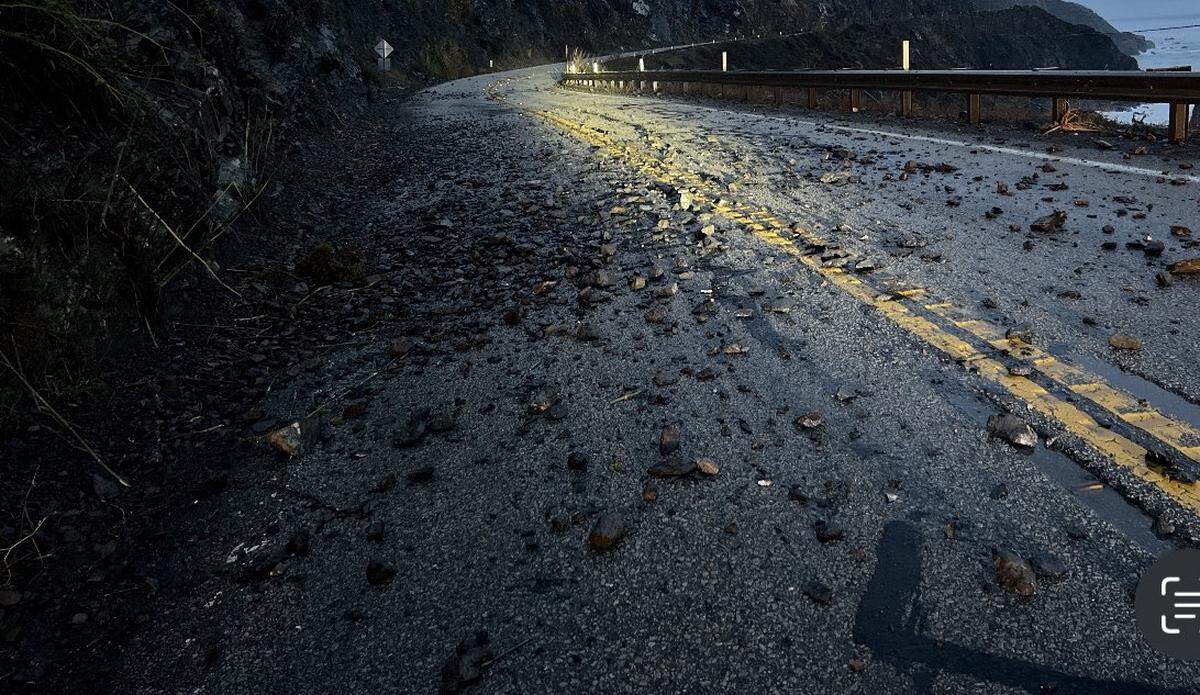 A portion of Highway 1 was closed from Ragged Point into Monterey County on Nov. 16, 2025, due to rock and mud slides. The closure ran to four miles north of Lucia.