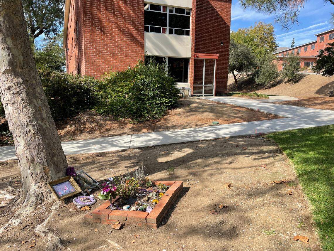 Students made a memorial for Kristin Smart outside of Santa Lucia residence hall on Cal Poly’s San Luis Obispo campus.
